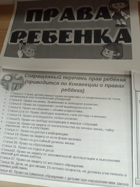 Выставка – информация «Права ребенка».